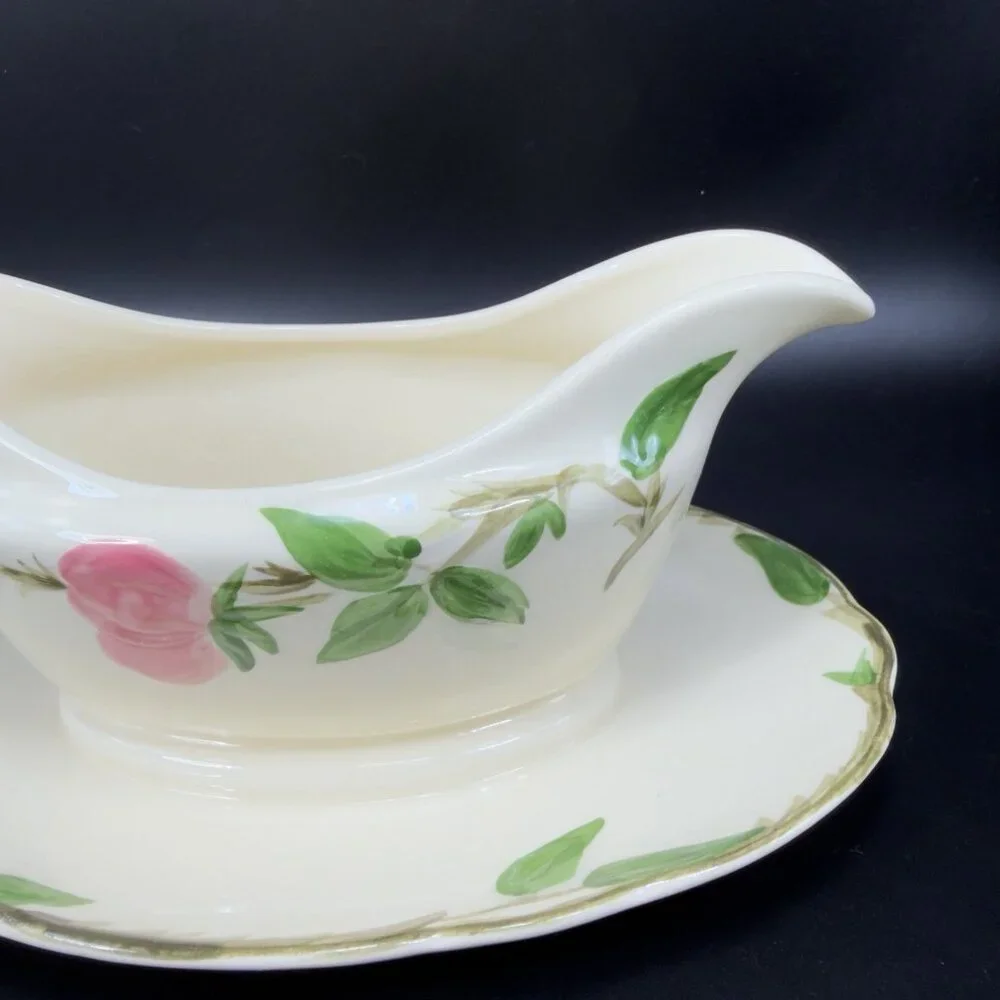 Franciscan Pottery Desert Rose Gravy Boat Attached Plate Dish‎ Salsa Bowl Marked